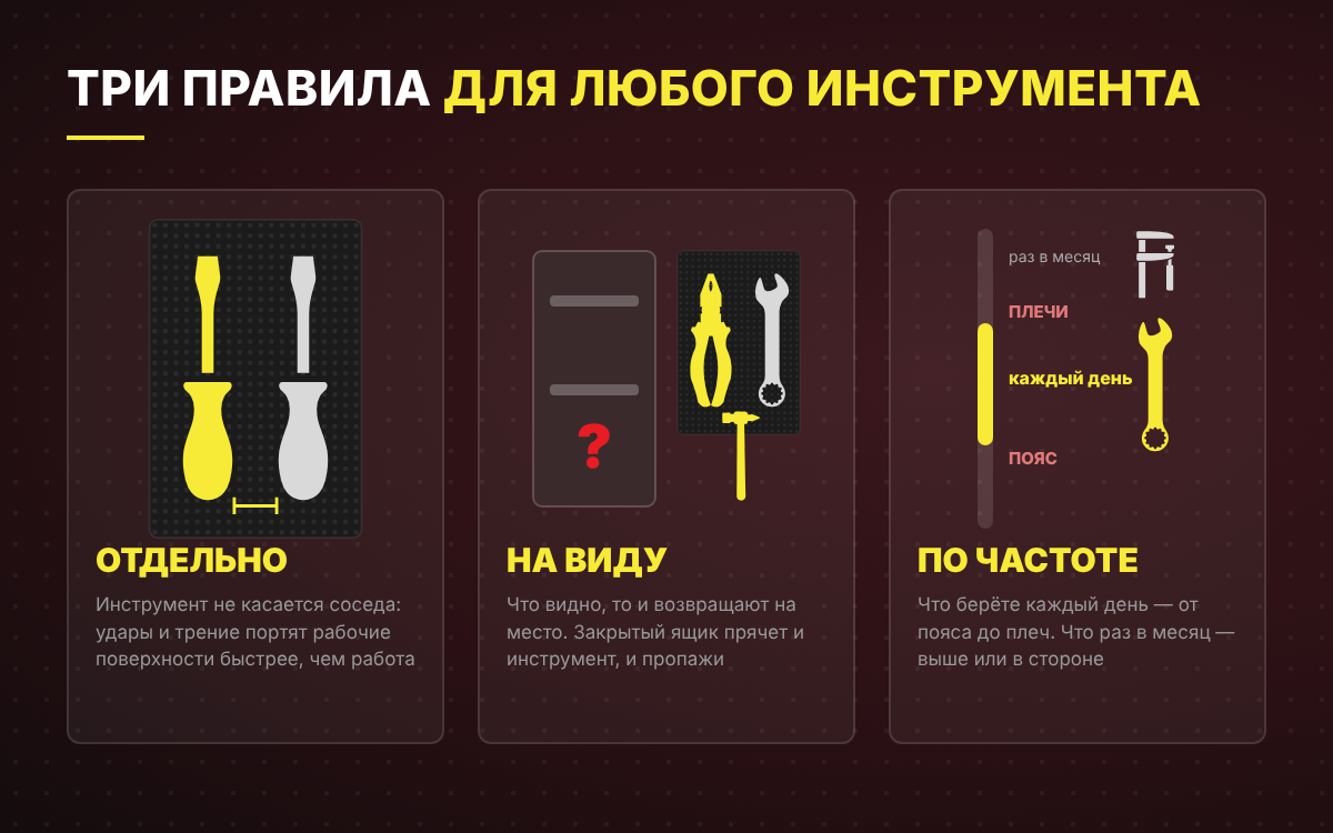 Три правила хранения ручного инструмента: отдельно, на виду, по частоте